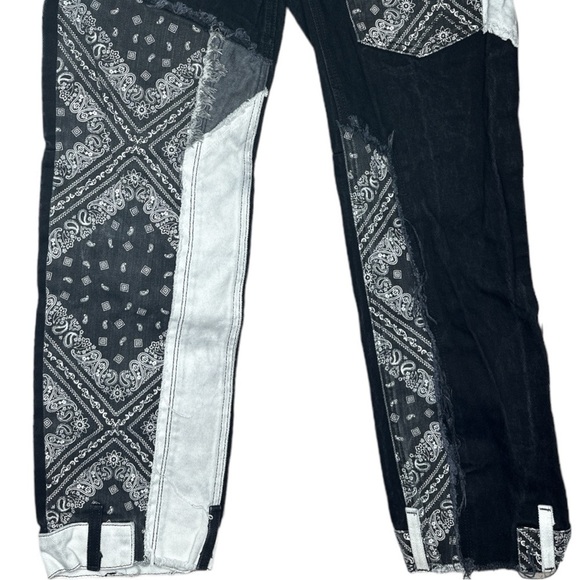 Revice Denim Matchmaker Double Up Black Bandana Patchwork Jeans Size 25 - Picture 4 of 13